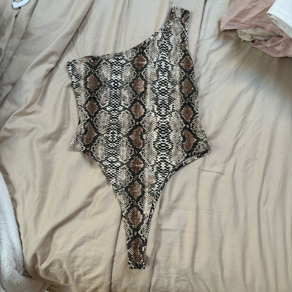 Amazon Tops - Snake skin one shoulder body suit